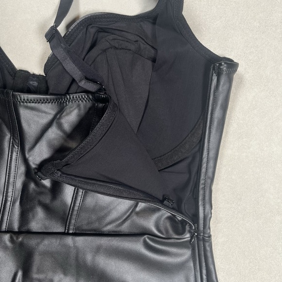 New‎ Popilush Black Faux Leather Thong Bodysuit  Sz 3x Shapewear Tummy Control - Picture 5 of 7